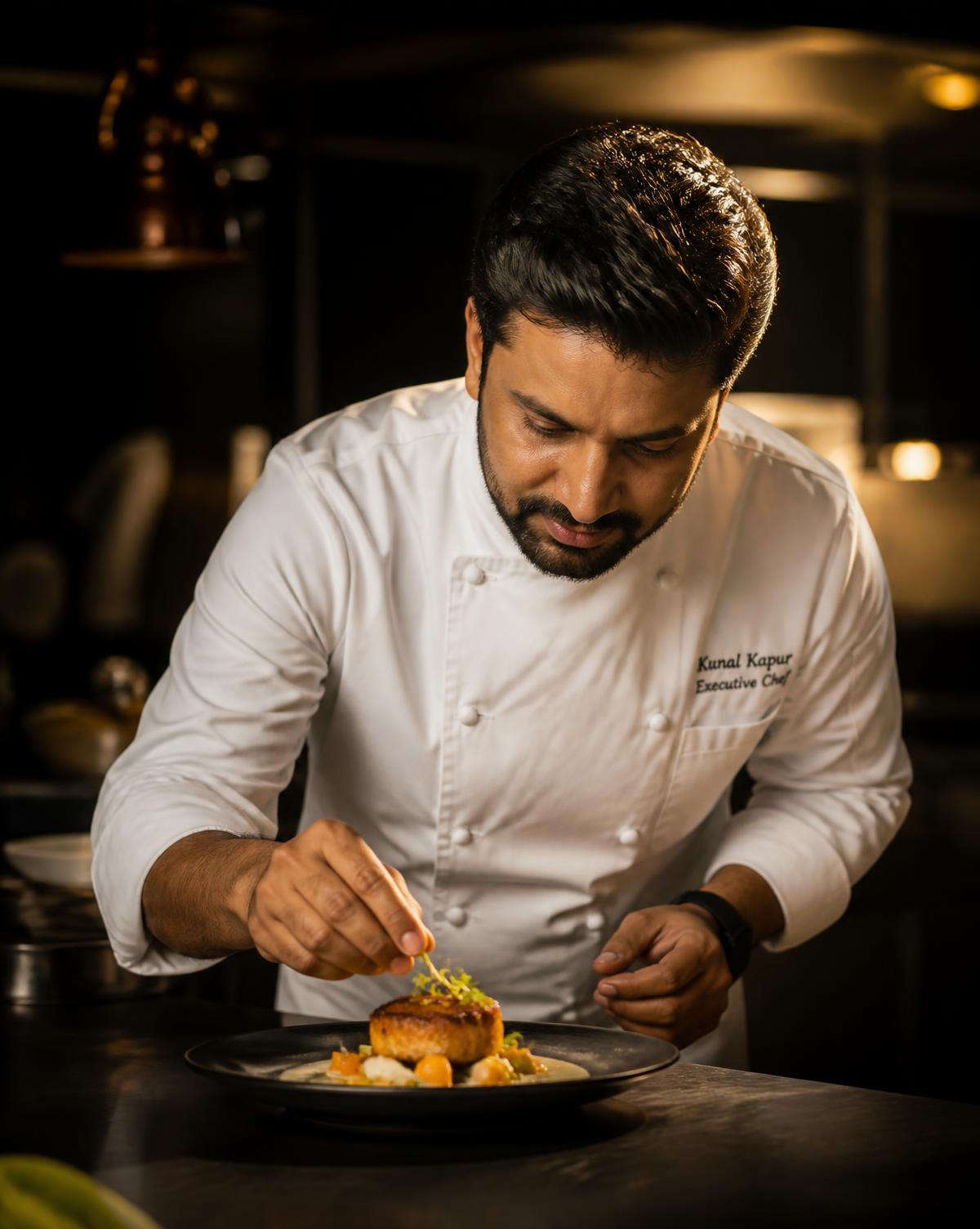 Chef plating a signature dish
