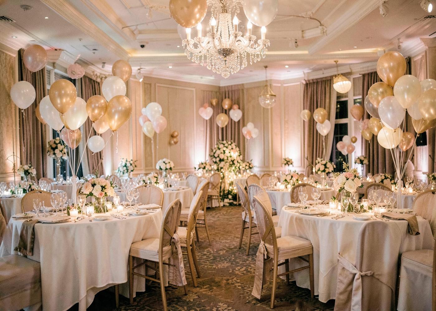 Banquet hall decorated for a private celebration