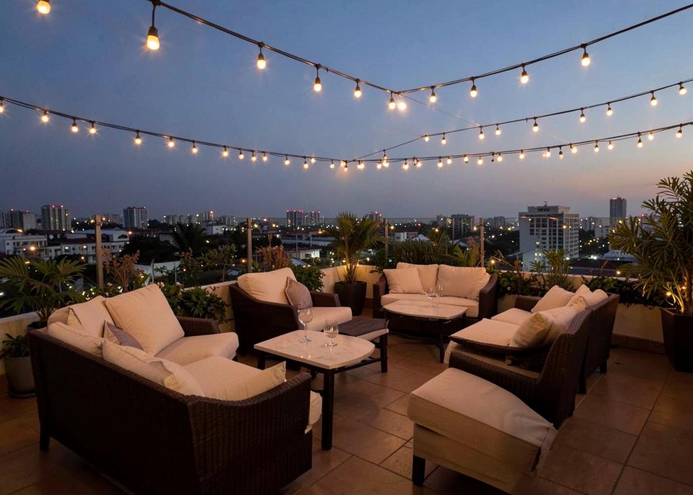 Rooftop seating arrangements at Your Business Name